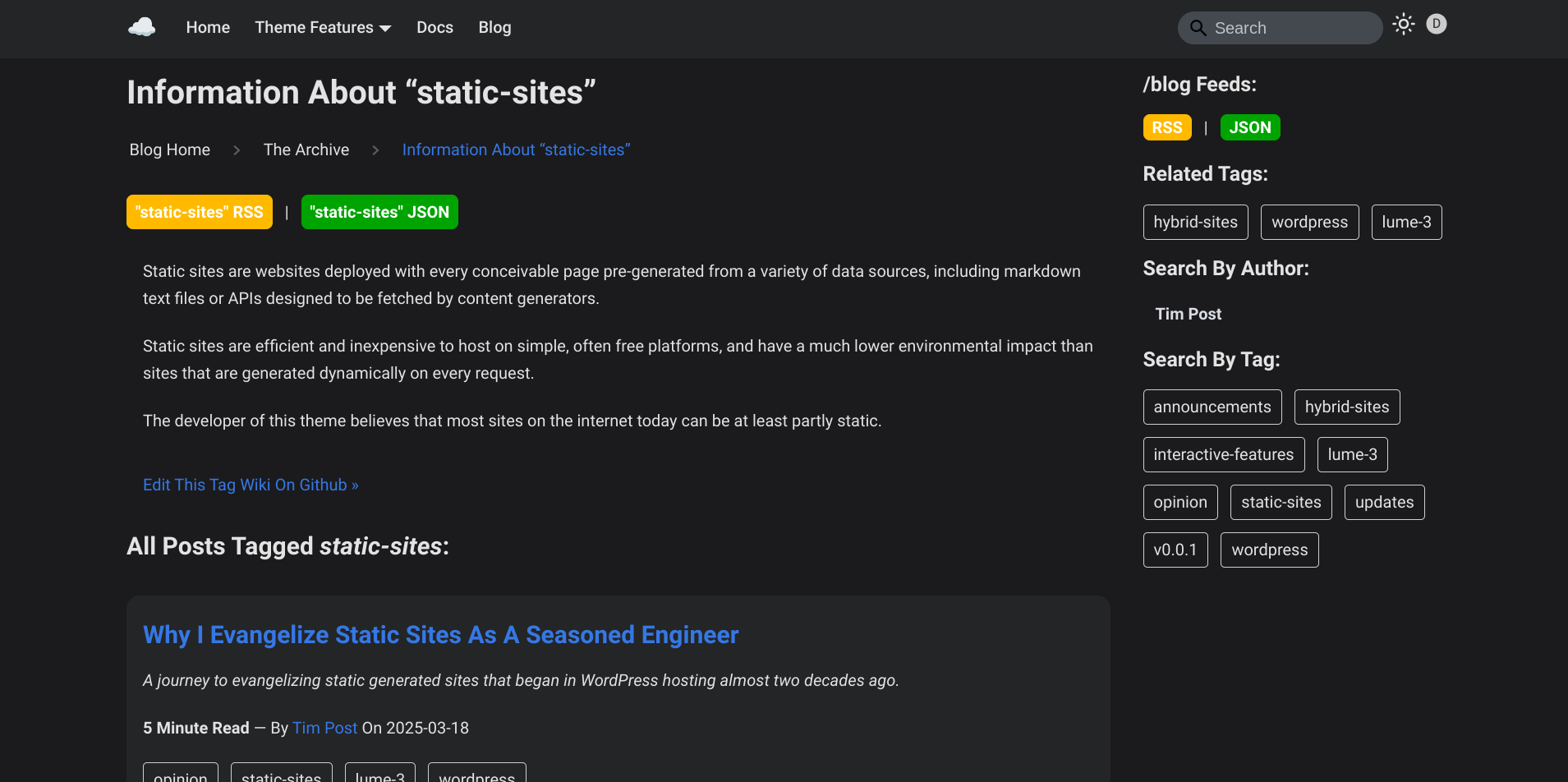 We have a tag wiki system, complete with tag feeds! Screenshot Of The Tag Wiki System