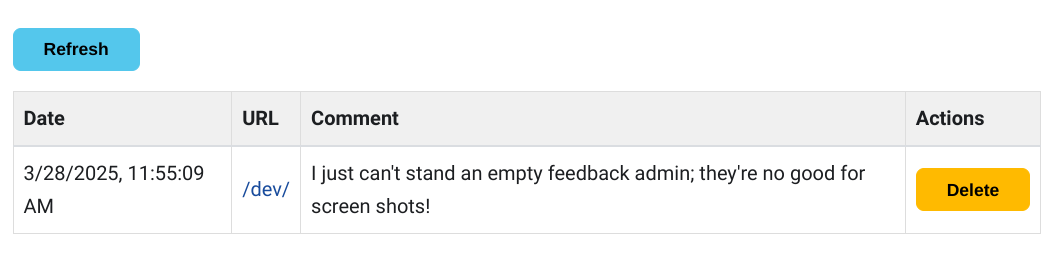 Bare bones, but sufficient. feedback admin table