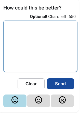 Expanded view of the feedback form feedback input form